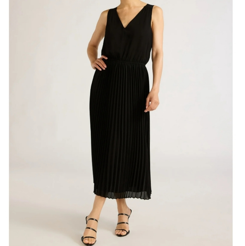 Pleated V-Neck Dress